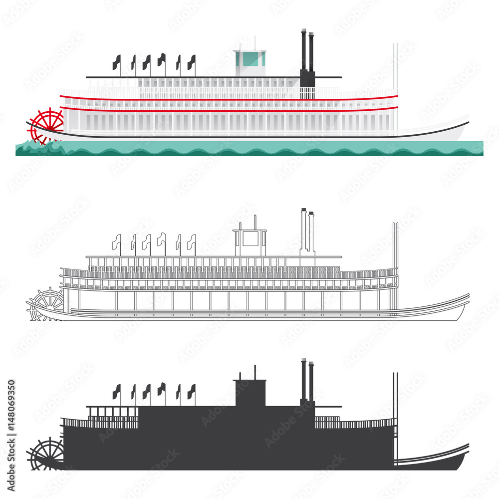 Naklejka premium STEAMBOAT. NEW ORLEANS. USA. MONUMENTS & ICONS.