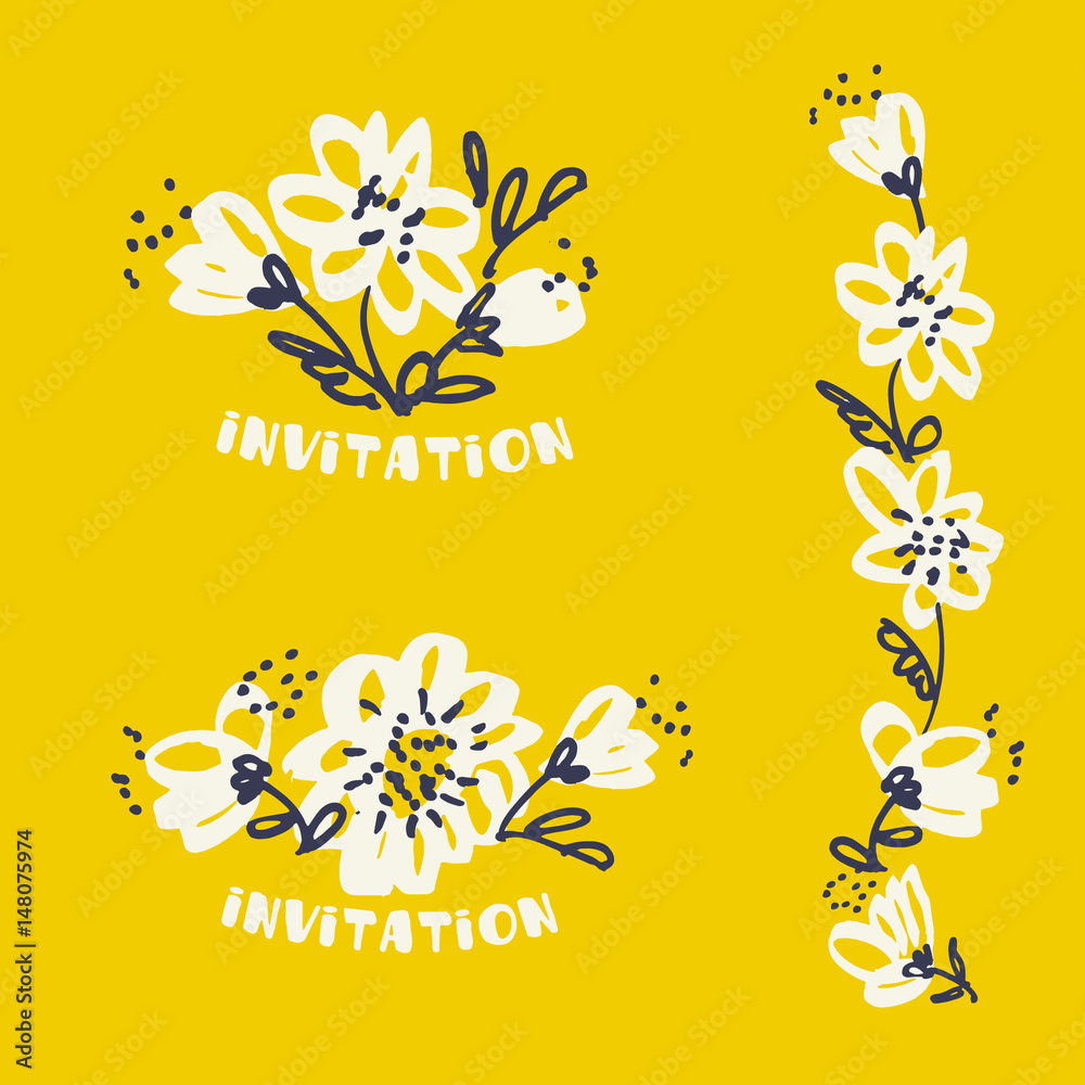 Freehand drawing flower in pale tender color. Shabby floral design element for card, header, invitation. Vector illustration for surface design.