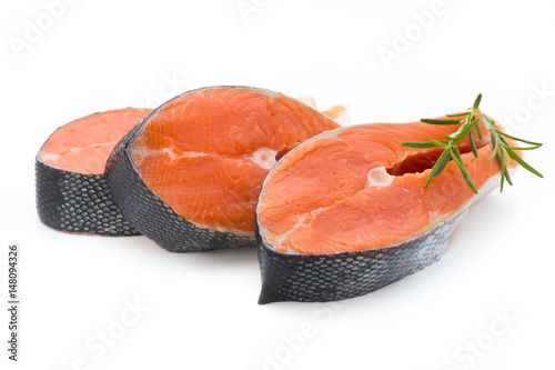 salmon steak close-up isolated on white background