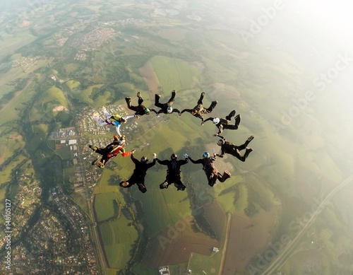 Obraz na płótnie Skydiving teamwork concept vintage color