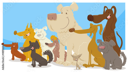 happy sitting dogs group cartoon