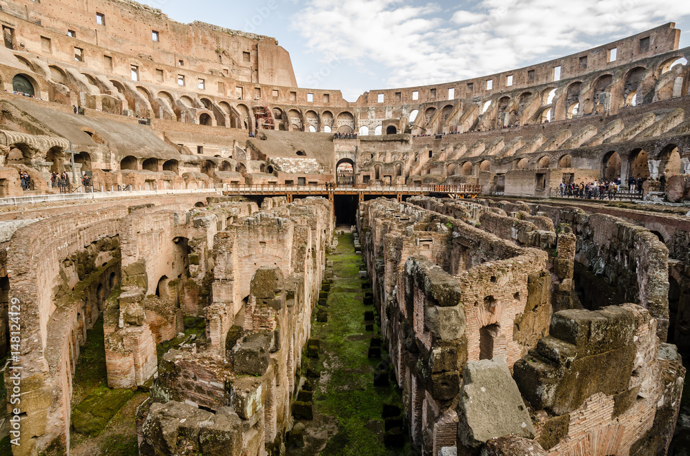 ROME - 20 February, 201 - Interior of the Flavian Amphitheatre, aka Colosseum, iconic symbol of Imperial Rome, as seen on April 2, 2016.