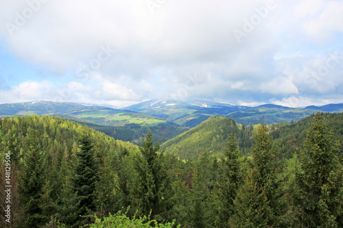 View of the Julian Alps from Kranjska Gora in Slovenia 