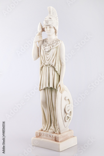 Statue of Athena on a white surface. Statue isolated on white background.
