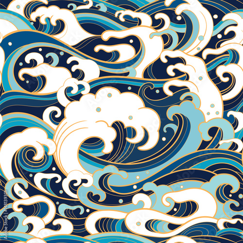 marine seamless pattern with water waves