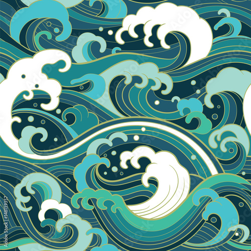 marine seamless pattern with water waves