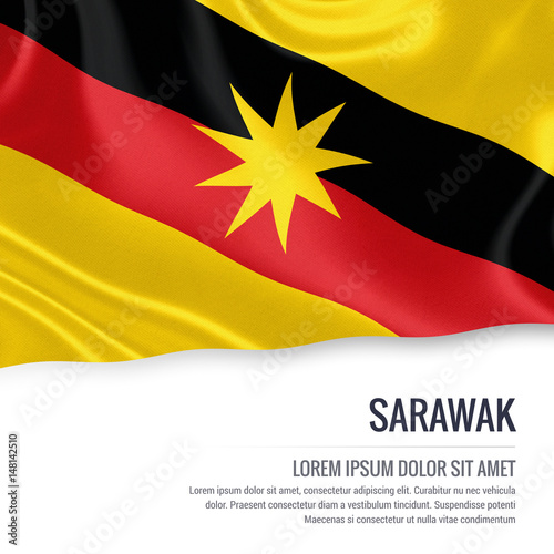 Sarawak flag. Flag of Malaysian state Sarawak waving on an isolated white background. State name and the text area for your message. 3D illustration. photo