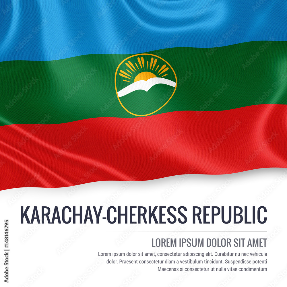 Russian state Karachay-Cherkess Republic flag waving on an isolated