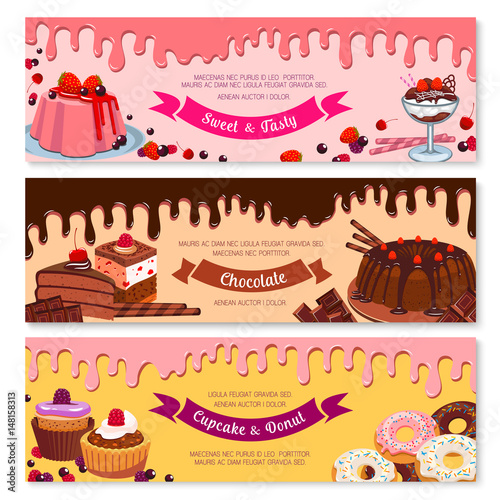 Cake dessert and ice cream banner set design