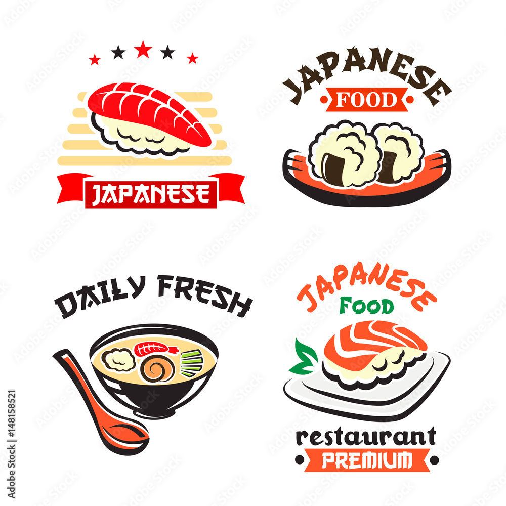 Japanese food symbol set for sushi bar design