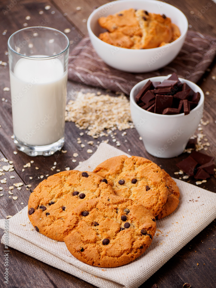 Round cookies with chocolate on the table Round cookies with chocolate on the table