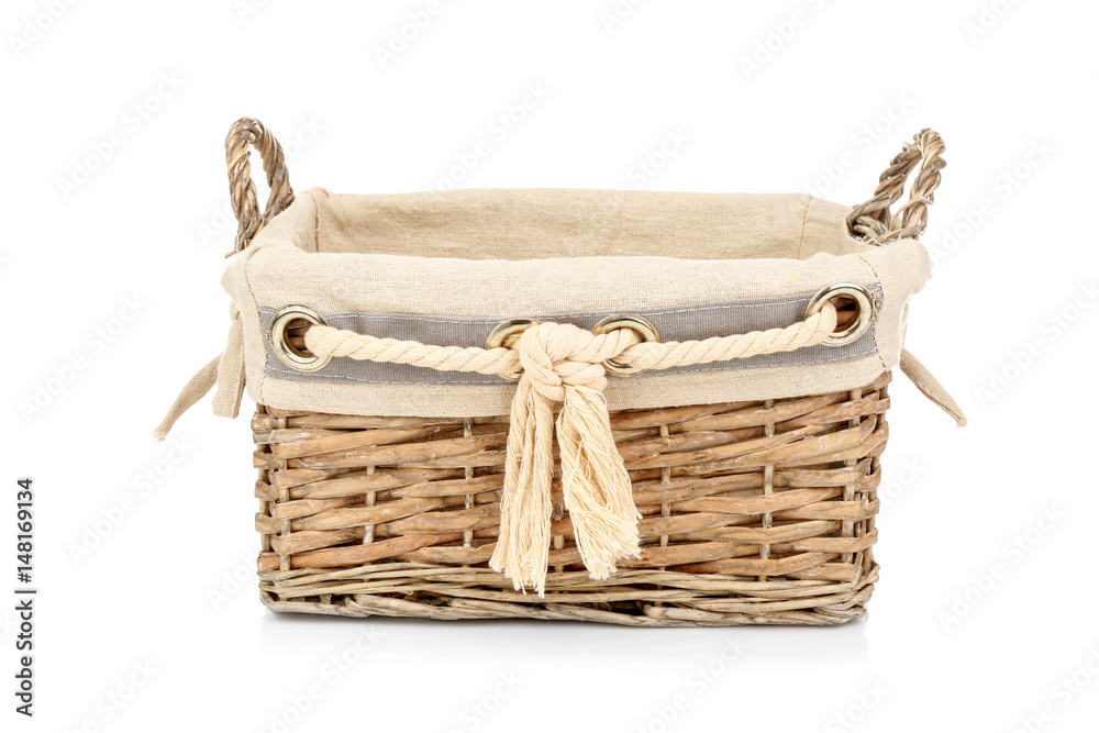 Empty wicker basket on white background Empty wicker basket on white background