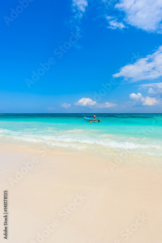 Xpu-Ha Beach - boat at beautiful caribbean coast of Mexico - Riviera Maya