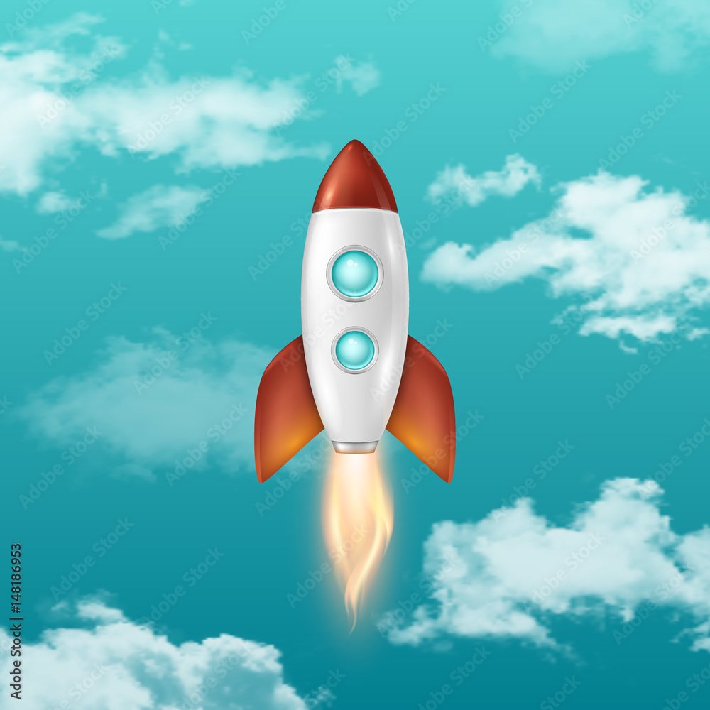 Vecteur Stock Vector background with retro space rocket ship launch ...