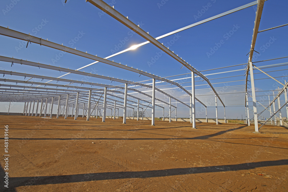 In the construction site, steel structure is under construction