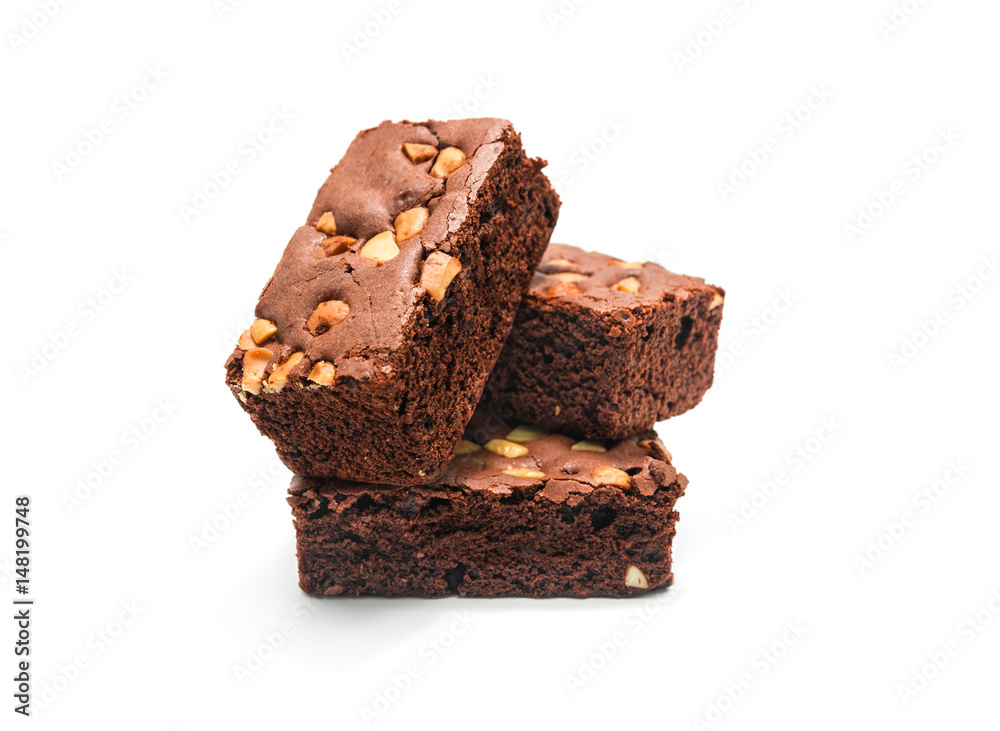 Chocolate brownie with almond on white background. Chocolate brownie with almond on white background.