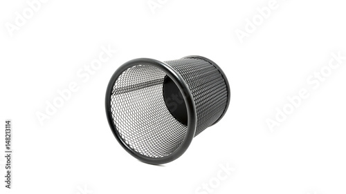 A black metal pen pot is isolated on white background.