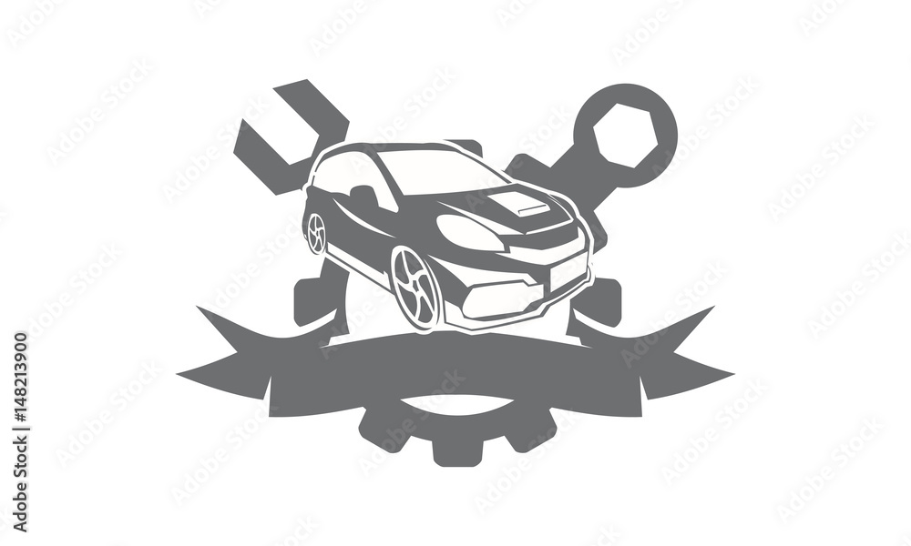 Car Gear Wrench Ribbon Logo Stock Vector | Adobe Stock
