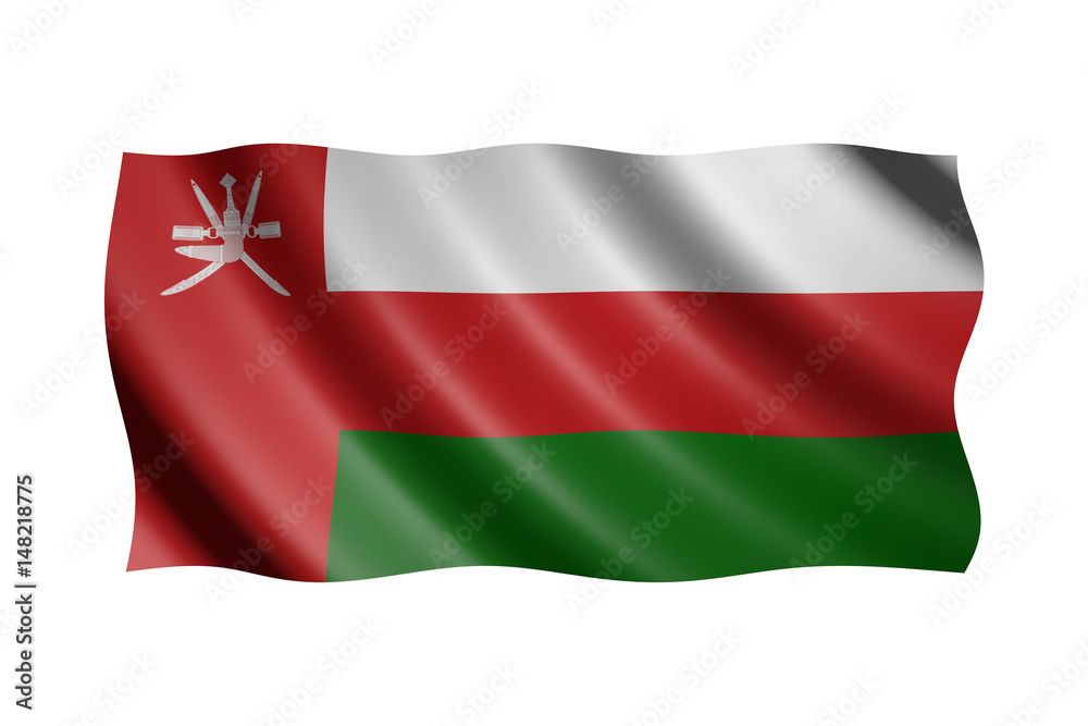 Flag of Oman isolated on white, 3d illustration Flag of Oman isolated on white, 3d illustration