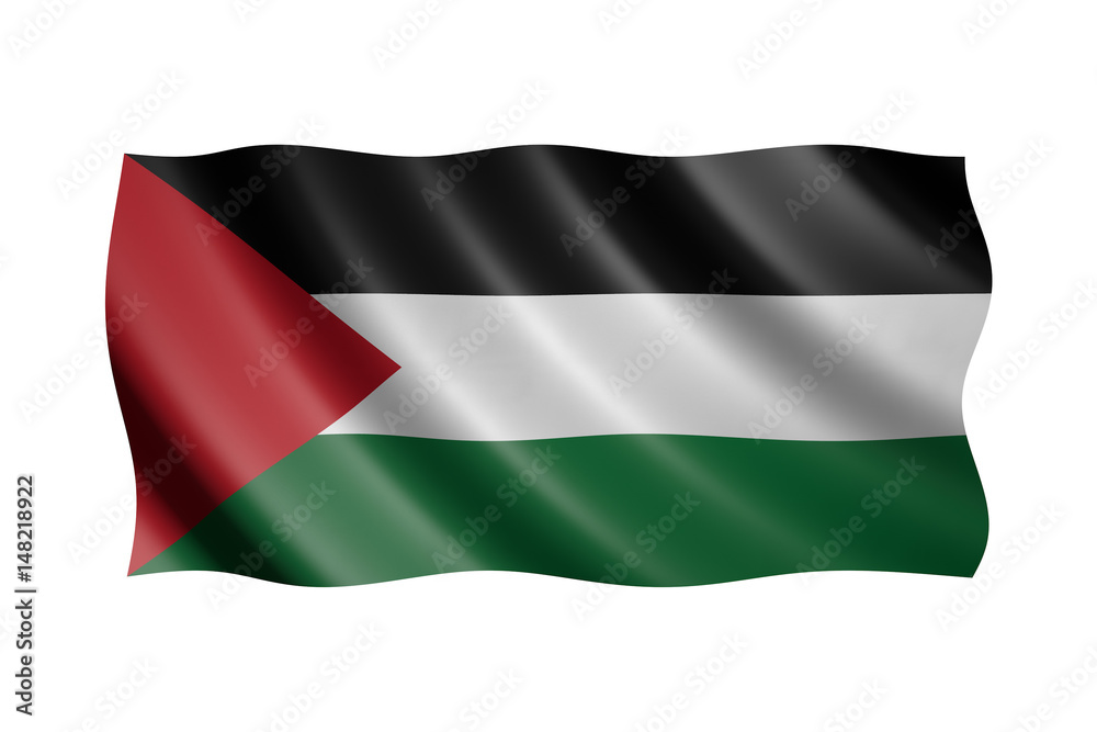 Flag of Palestine isolated on white, 3d illustration