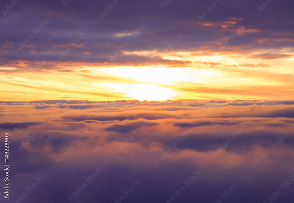 Scene of sunrise with clouds and light of sunshine in the morning
