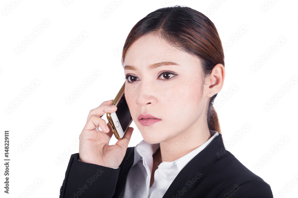 business woman talking on smartphone isolated on white business woman talking on smartphone isolated on white