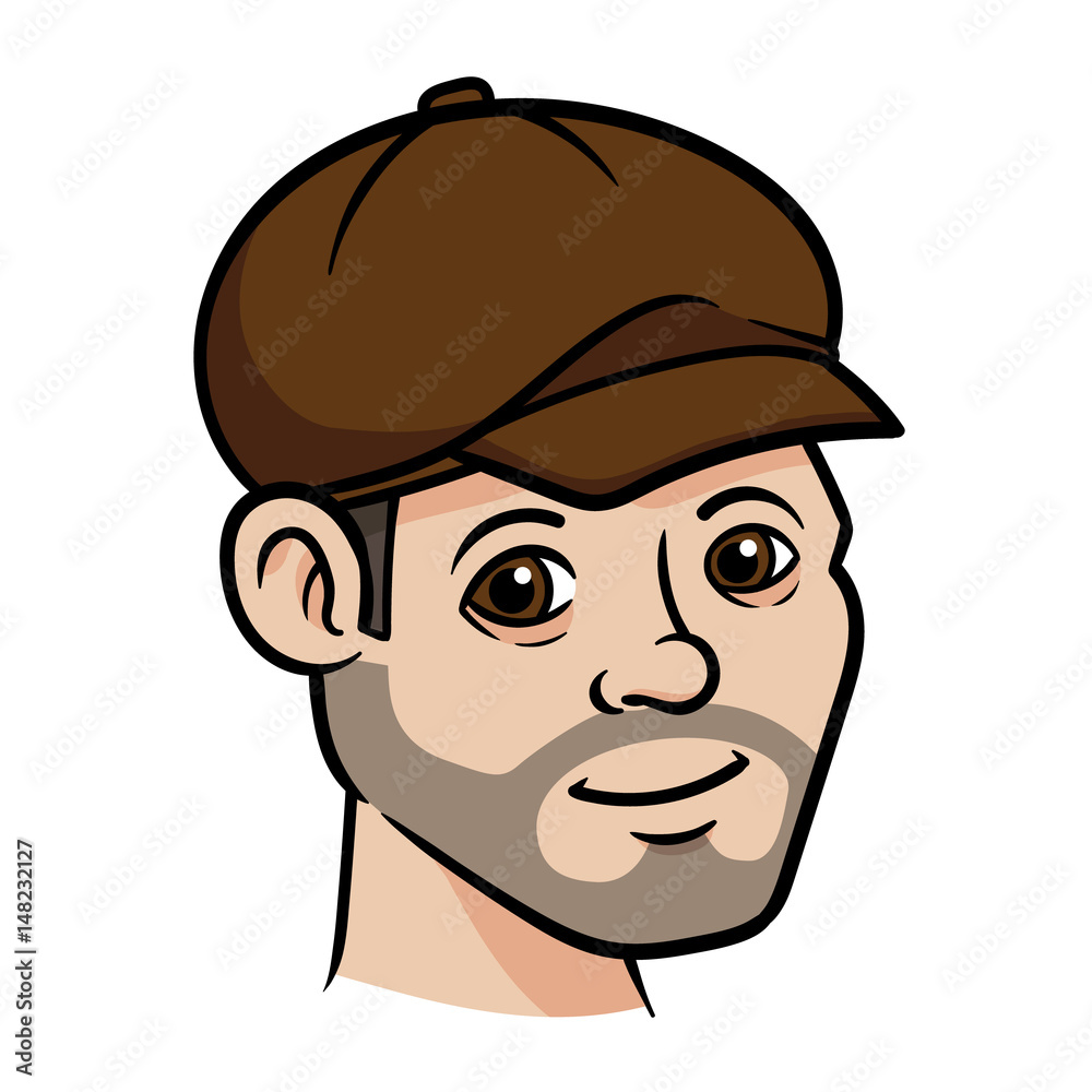 Cartoon Portrait of a Man Wearing a Newsboy Hat Vector Illustration