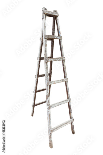Old wooden ladder isolated on white background