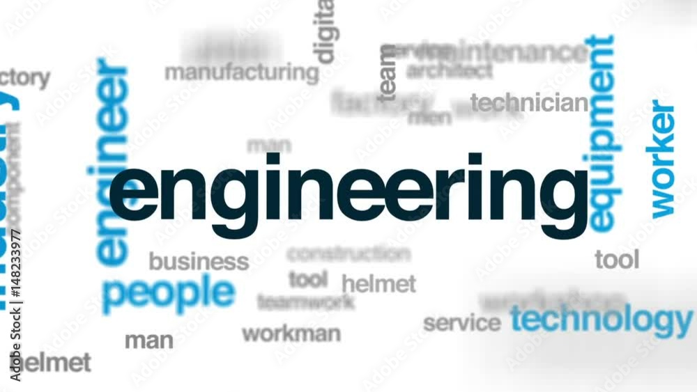 Engineering animated word cloud, text design animation. Engineering animated word cloud, text design animation.