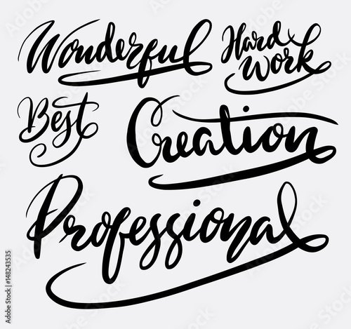 Creation and professional hand written typography. Good use for logotype, symbol, cover label, product, brand, poster title or any graphic design you want. Easy to use or change color
