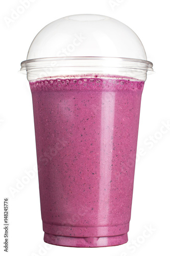 Take-away drink. Refreshing drink in a plastic cup. Berry smoothie.