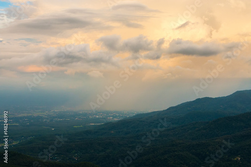 It was raining at the viewpoint Mon Long mountain,Landscape Chiang Mai province