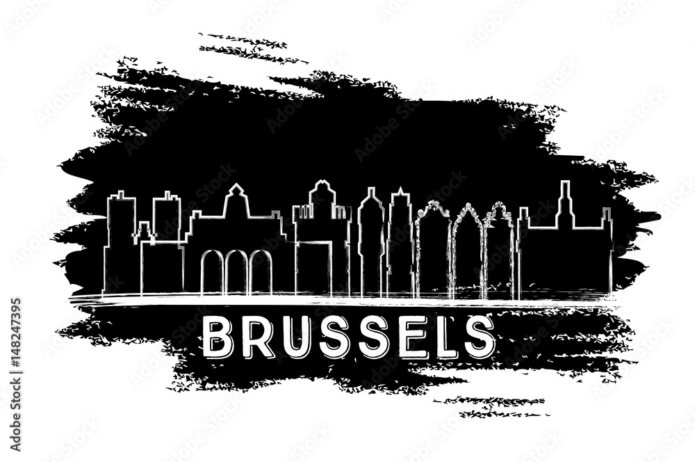 Brussels Skyline Silhouette. Hand Drawn Sketch. Brussels Skyline Silhouette. Hand Drawn Sketch.