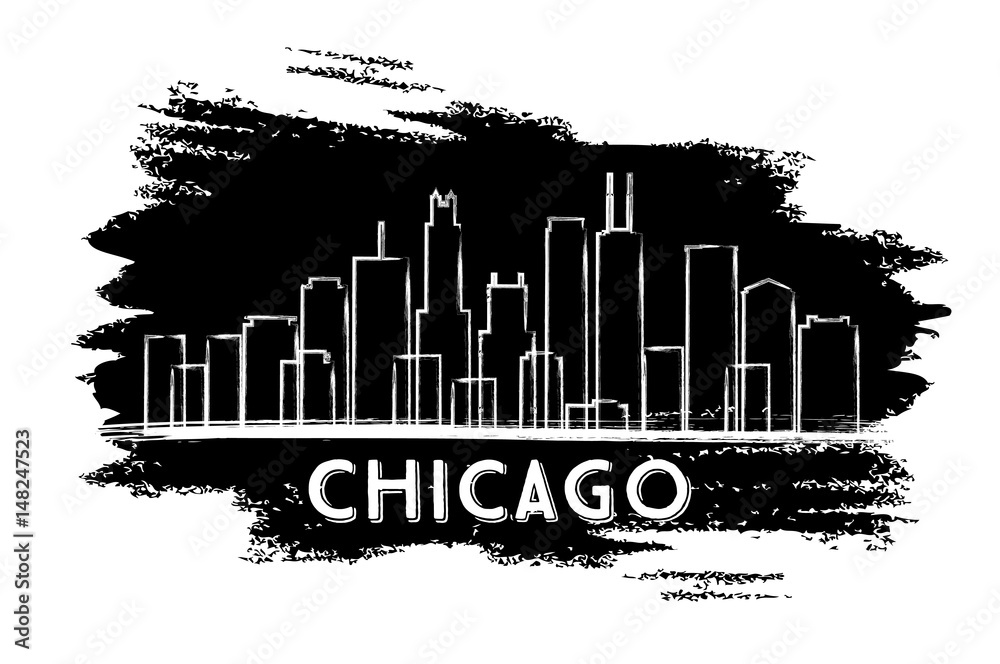 Chicago Skyline Silhouette. Hand Drawn Sketch.