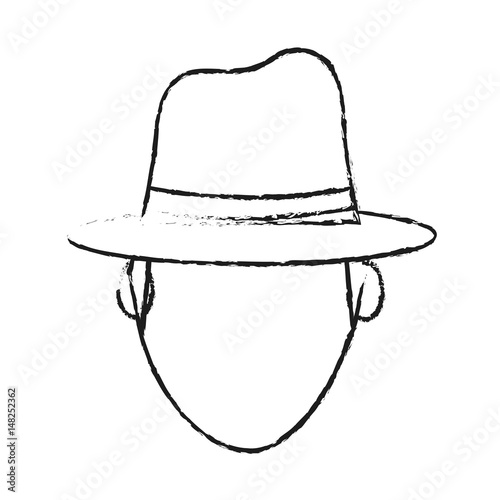 blurred silhouette front view faceless explorer man with hat