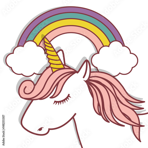 cute unicorn and rainbow icon over white background. colorful design. vector illustration