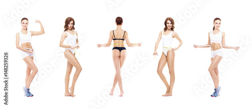Young, sporty and fit girl in underwear. Isolated background. Set collection. Fitness Concept.