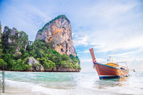 Sunset Beach Sea in Thailand with boat