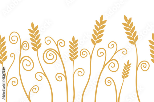 Vector Ears of wheat horizontal border seamless pattern illustration