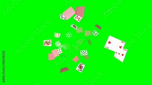 Flying poker cards background - loop, green screen
