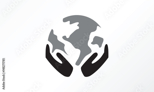 Fototapeta Naklejka Na Ścianę i Meble -  hand world global care logo template