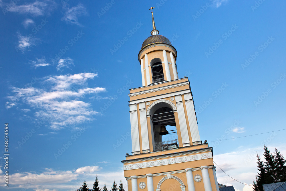 Naklejka premium Belfry of the Orthodox Cathedral of Saints Peter and Paul in Petropavl, northern Kazakhstan. The building was built at the beginning of the XIX century.