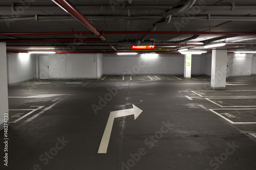 interior of a parking garage, turning right