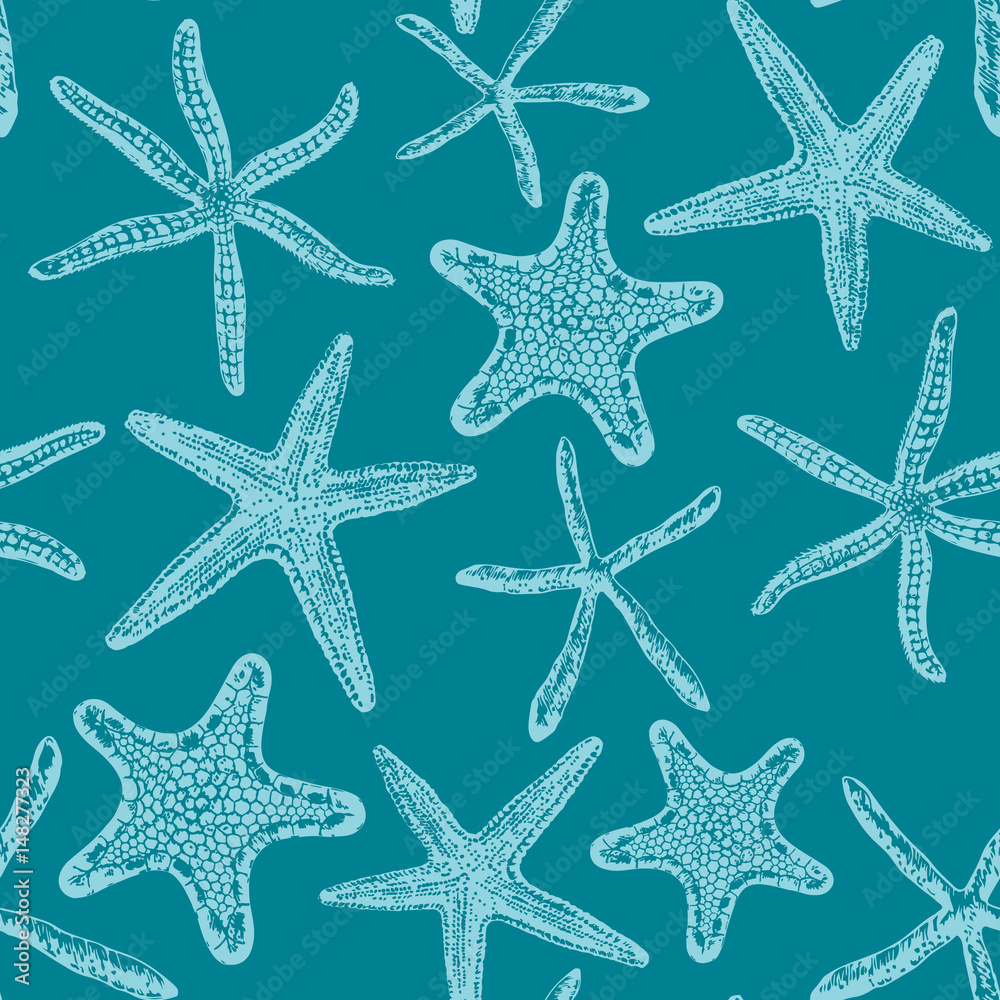 Seamless pattern with various hand - drawn sea stars Seamless pattern with various hand - drawn sea stars