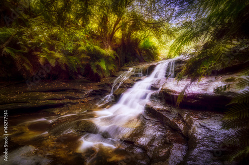 The Leura Cascades falls into a Stream photo