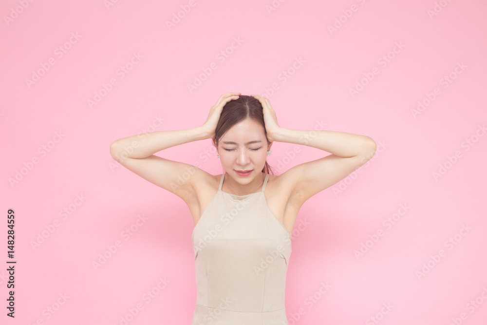 Korean woman fashion set sweet pink sexy girl, woman shopping concept, isolated with pink background. Korean woman fashion set sweet pink sexy girl, woman shopping concept, isolated with pink background.