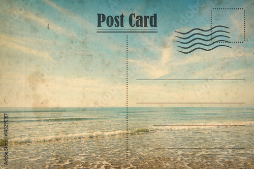 Vintage summer postcard. Ocean and sunny beach photo