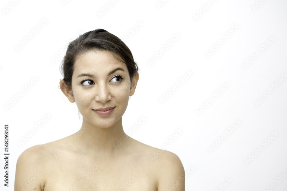 Beautiful Asian Woman Face Portrait Beauty Skin Care Concept. Fashion Beauty Model isolated on white Beautiful Asian Woman Face Portrait Beauty Skin Care Concept. Fashion Beauty Model isolated on white