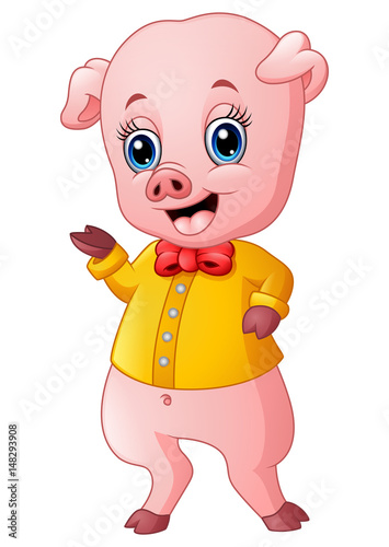 Cartoon pig raising his arms 