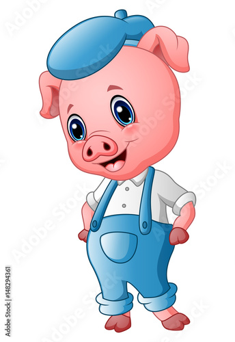 Cute pig cartoon posing